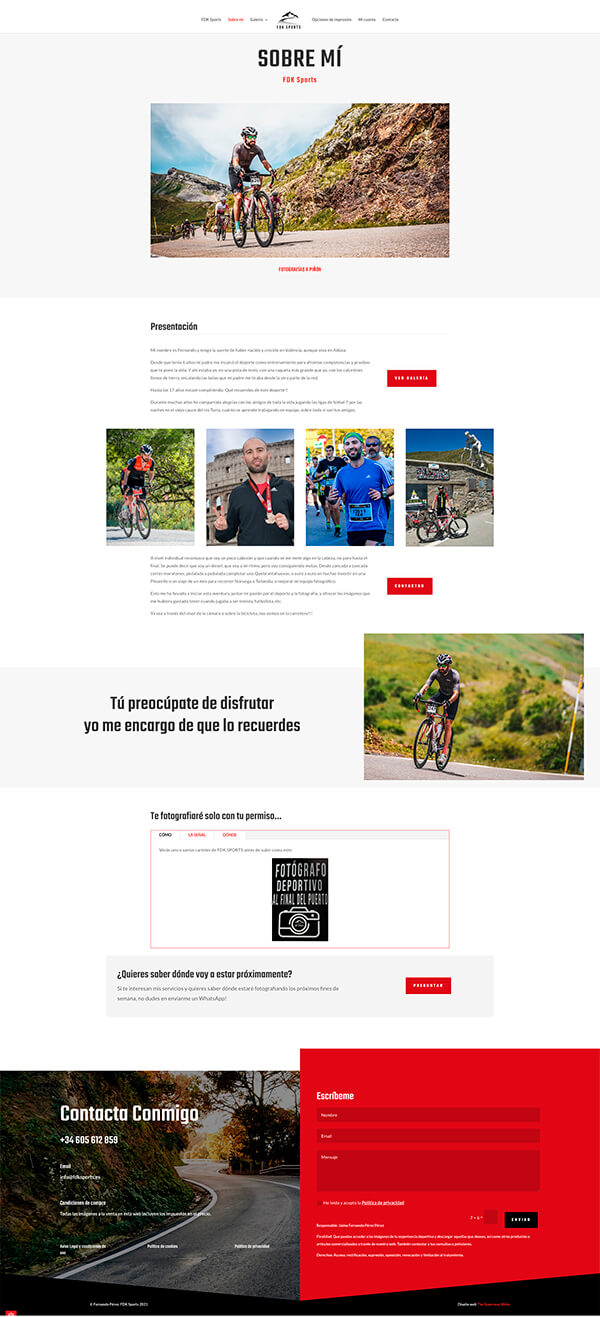 Diseño web página opciones de impresión fotografías deportivas FDK Sports