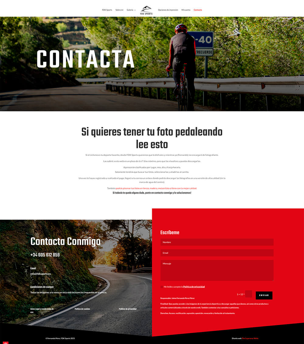 Diseño web página filtro por días y horas FDK Sports