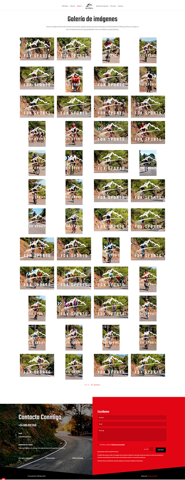 Diseño web página opciones de impresión fotografías deportivas FDK Sports