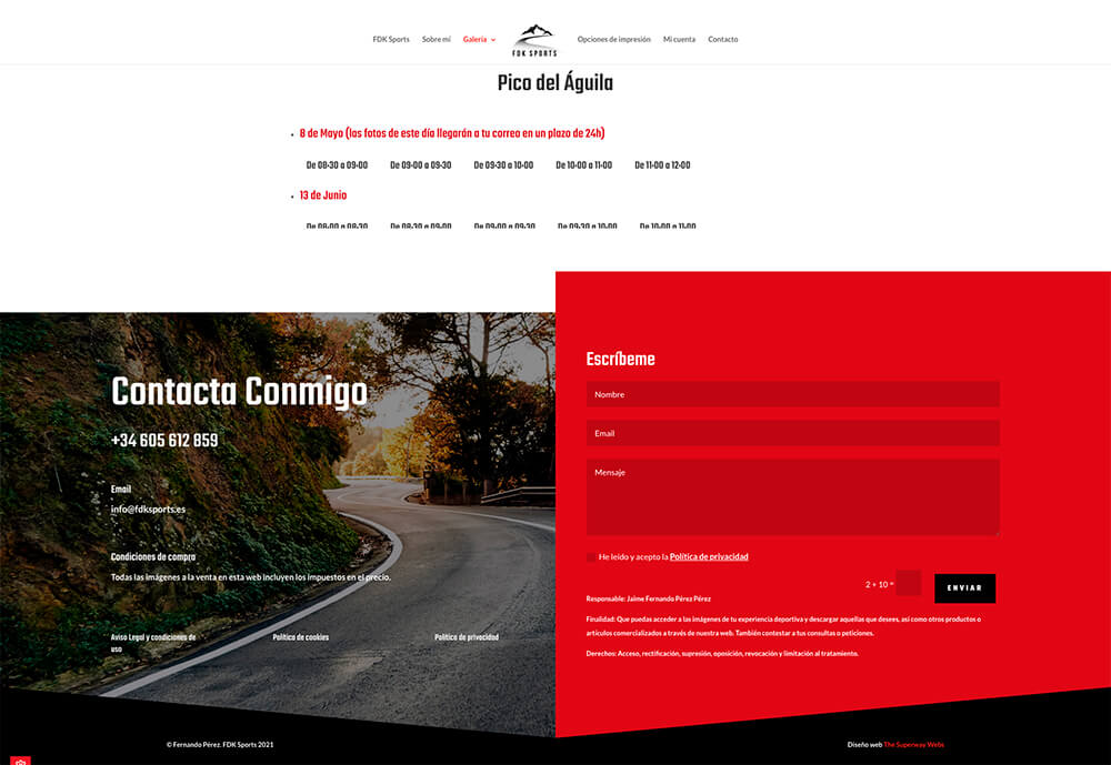 Diseño web página filtro por días y horas FDK Sports