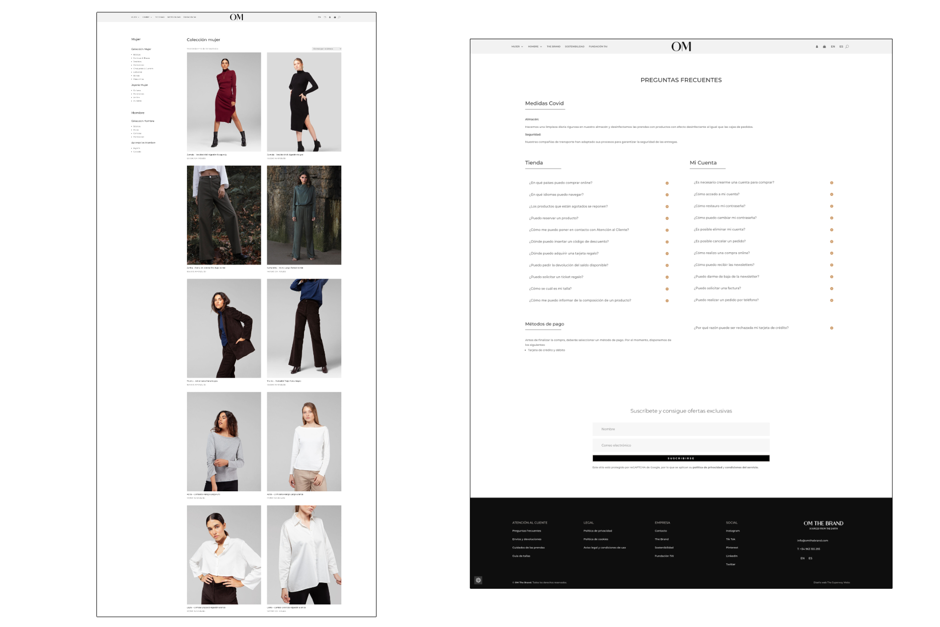 Páginas Tienda Online y Preguntas Frecuentes Páginas Sostenibilidad y Fundación TAI en la web